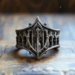 Bague Château Gothique – Acier Inoxydable Argenté, Design Rétro en Relief, Style Vintage & Halloween