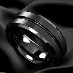 Bague 8 mm – Acier Inoxydable Noir, Finition Mate & Rainurée, Style Minimaliste & Élégant
