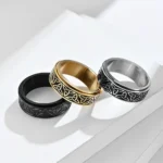 Bague Viking – Nœud Celtique & Motifs Runiques, Acier Inoxydable, Anneau Rotatif Anti-Stress